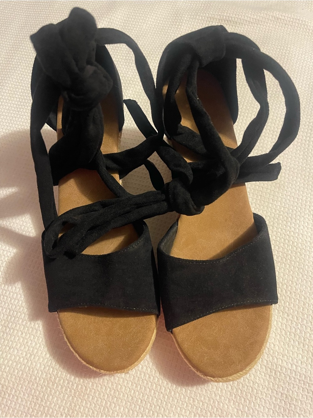 SHEIN Black Suede Lace-Up Wrap Sandals